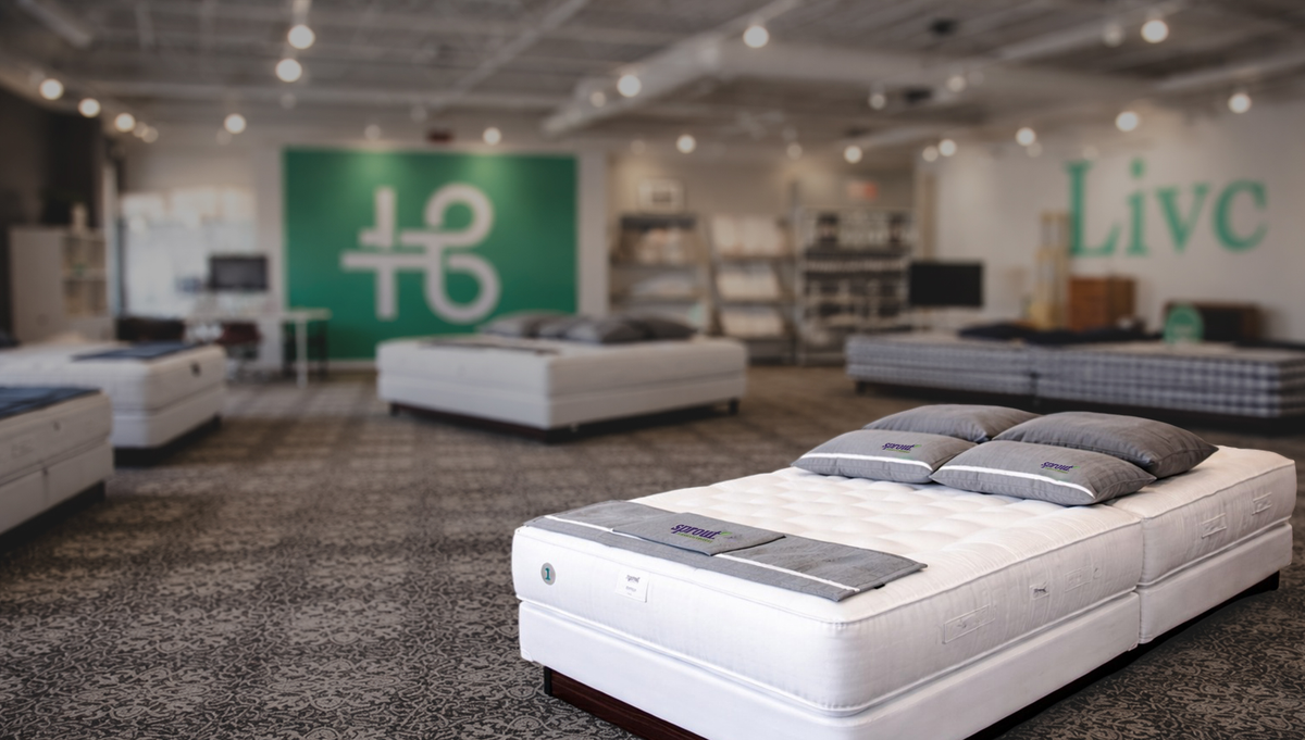Healthy Bedroom showroom in Edmonton, with a Sprout mattress in front